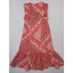 Holding Horses Dress Womens 4 Red Paisley Bandana Strapless Ruffle Hem Boho